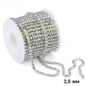 Стразовая цепочка цвет Crystal AB - радужный (камень 2.5, 2.8 и 3мм)