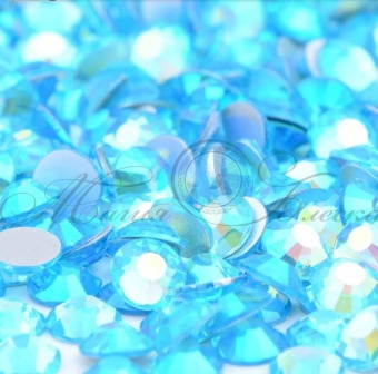 Стразы холодной фиксации цвет Aquamarine AB - цвет аквамарина радужный (стекло Ю.Корея)