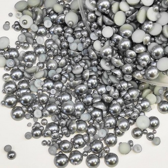 Полубусины холодной фиксации цвета Black Diamond - серый прозрачный ( акрил Китай)
