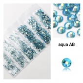 Premium NHF Aquamarine AB - цвет аквамарина радужный ss4 - ss12 (набор) 1440шт стекло