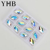 Пришивные стразы Волна Crystal AB - радужный 14*30мм 12шт хрусталь